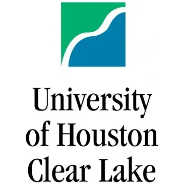 Logo for University of Houston-Clear Lake featuring a green and blue square divided by a white, wavy line.