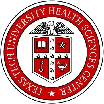 The Texas Tech University Health Sciences Center logo, featuring a shield with symbols inside a red circular border.