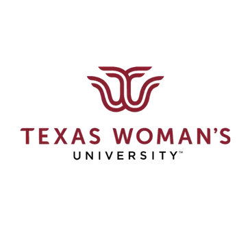 The maroon Texas Woman’s University logo featuring a stylized 