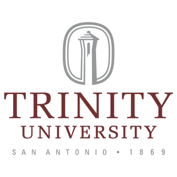 Logo of Trinity University in San Antonio, featuring a gray tower icon above the university name in maroon text.