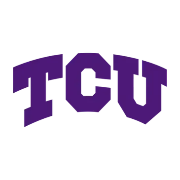 The purple TCU logo in a block, arched font.