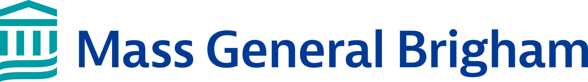 Mass General Brigham logo with blue text and stylized teal columns.