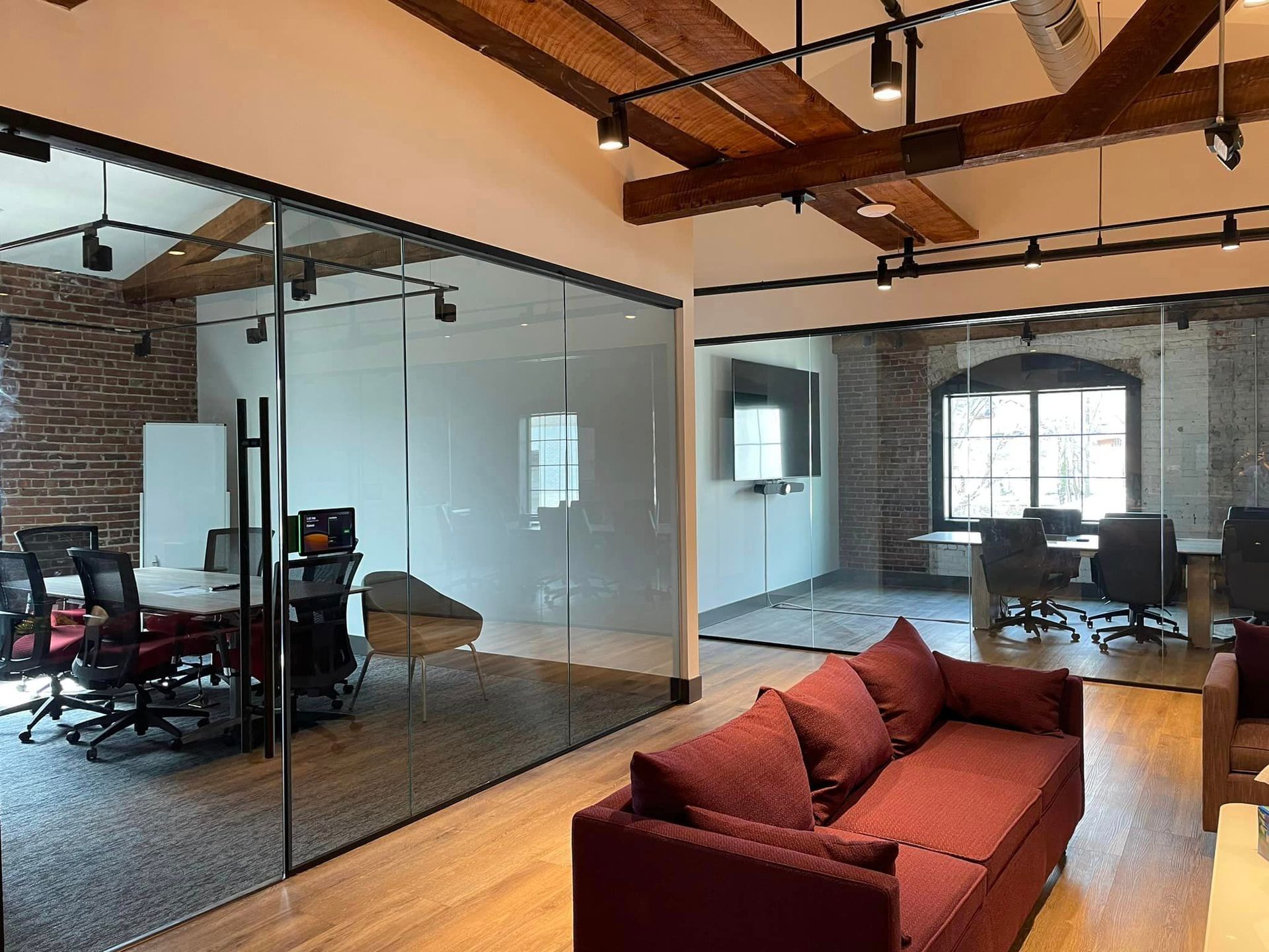There is a couch in the middle of the room.