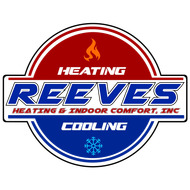 Logo for Reeves Heating & Indoor Comfort, Inc. Features a red and blue circle, with the name and icons for heating and cooling.