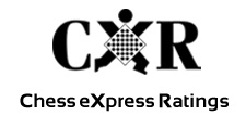 A black and white logo for chess express ratings.