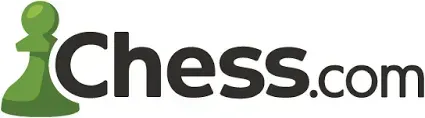 A logo for chess.com with a green chess piece on a white background.