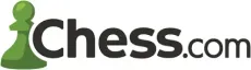 A logo for chess.com with a green chess piece on a white background.