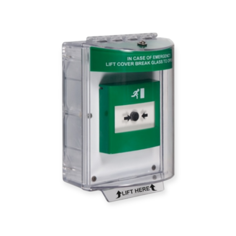 STI-13720EG enviro stopper IP56, groen, met alarm, backbox met open montageplaat