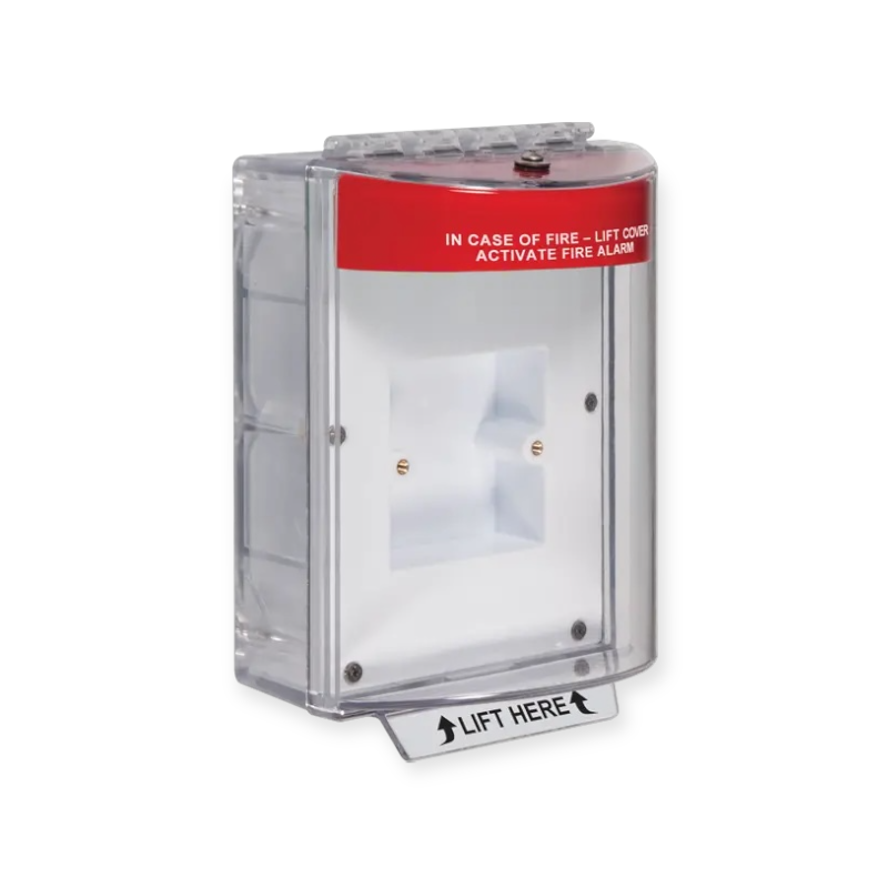 STI-13720FR enviro stopper IP56, rood, met alarm, backbox met open montageplaat