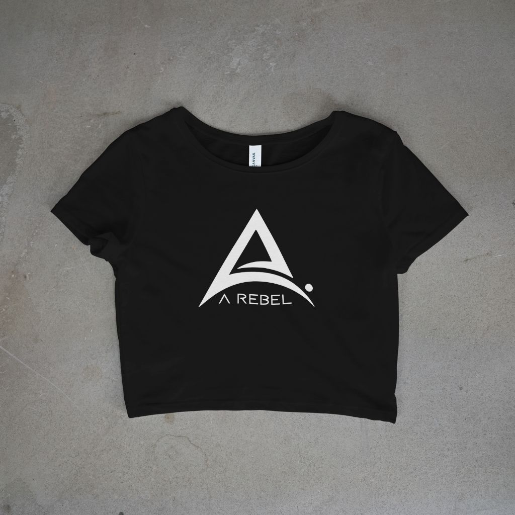 Black cropped A Rebel flagship         t-shirt.