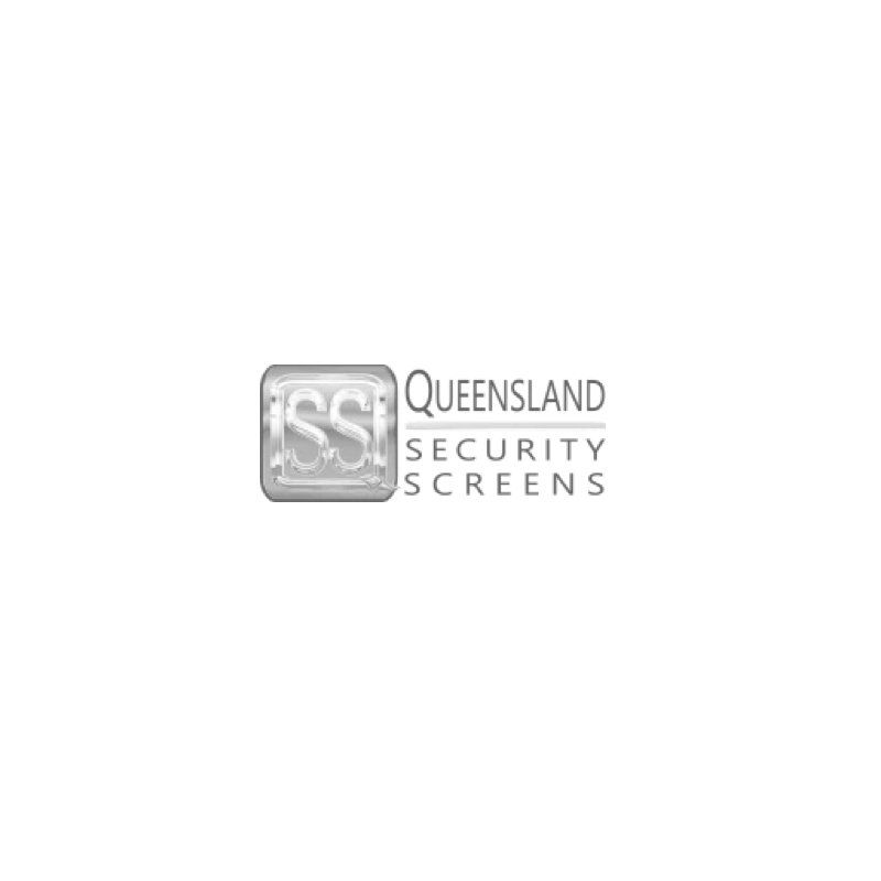 A black and white logo for queensland security screens