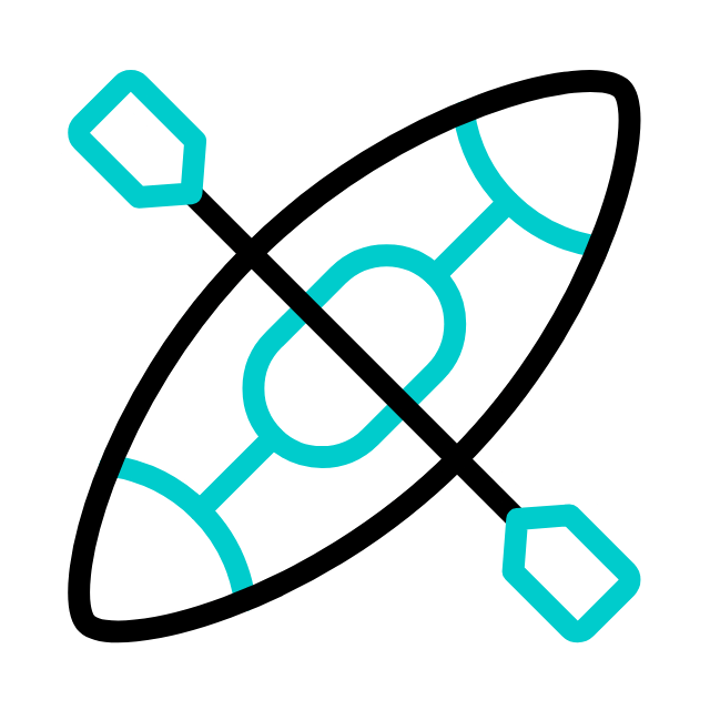 Um ícone de um caiaque com dois remos em um fundo branco.