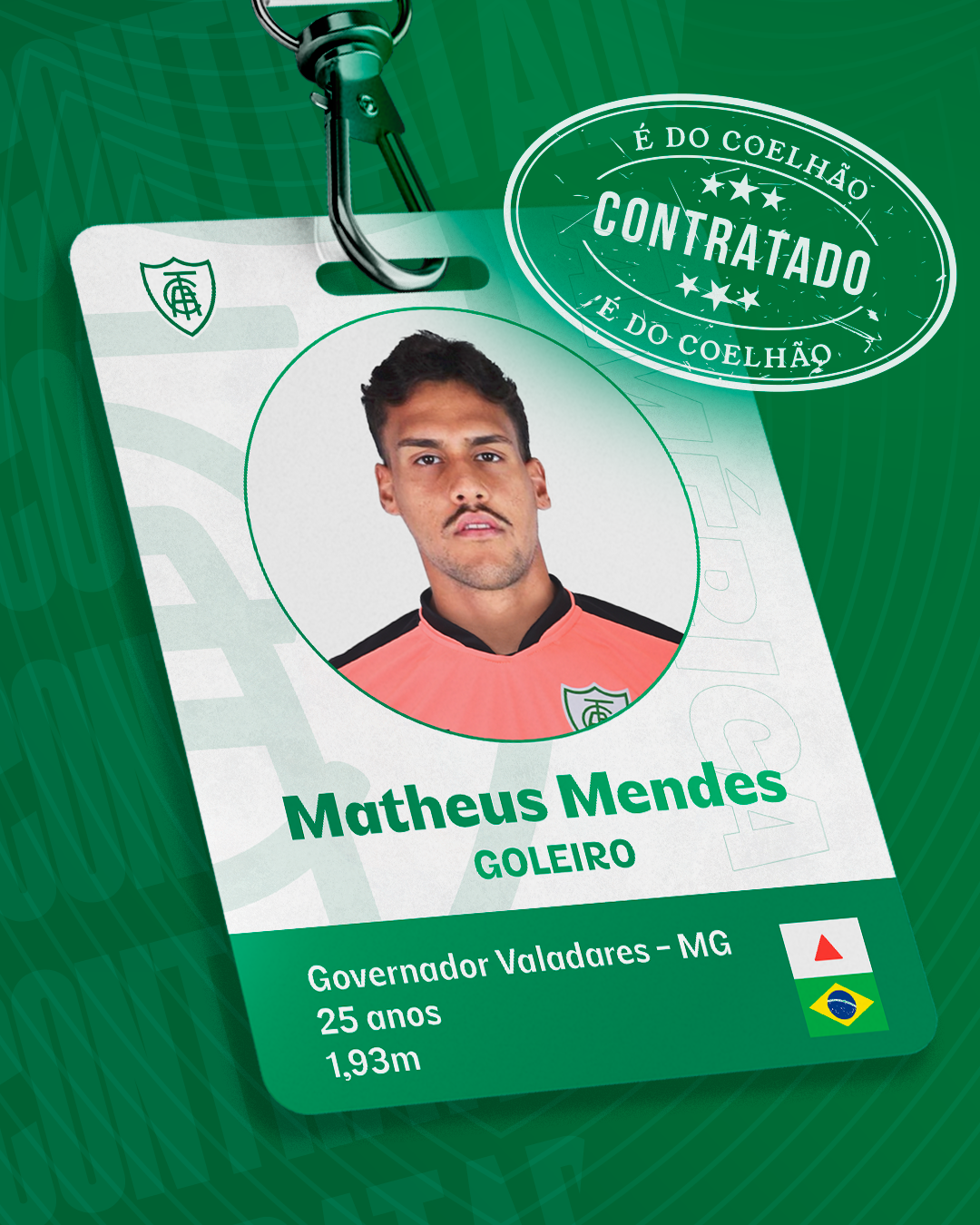 Am&eacute;rica acerta contrata&ccedil;&atilde;o do goleiro Matheus Mendes