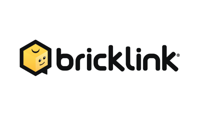 Logo BrickLink : cube jaune avec un visage et une bulle de dialogue, à côté du mot « bricklink ».