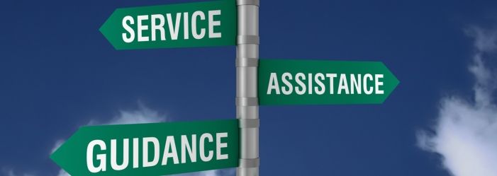 Image depicting an arrow labeled with the words 'service', 'guidance', and 'assistance', pointing towards a hopeful individual, illustrating the journey towards overcoming consumer debt as highlighted in the article 'Consumer Debt Help'.