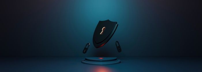 Digital shield symbolizing protection against scams and identity theft in 2023