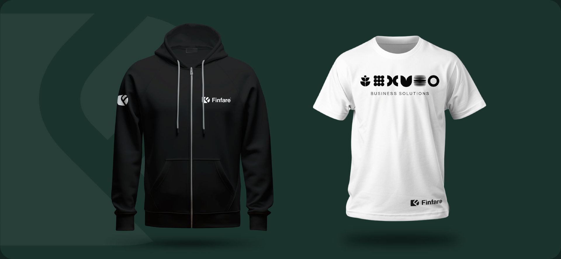 Black zip-up hoodie and white t-shirt on a green background.
