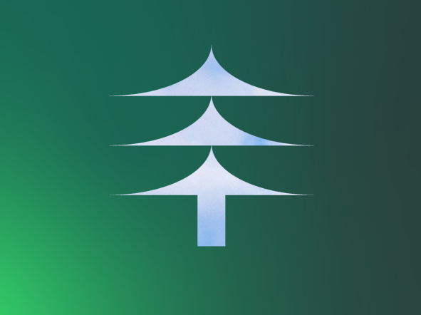 Blue and white stylized tree symbol on a green gradient background.