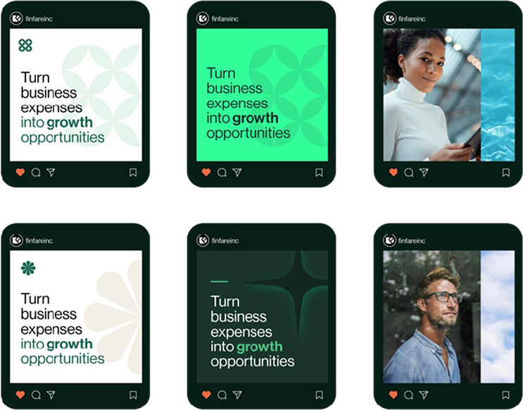 Six Instagram post mockups with the tagline 