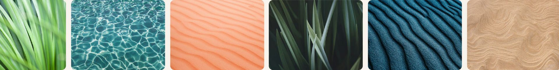 Seven narrow texture swatches in blue, teal, peach, white, green, navy, and beige tones