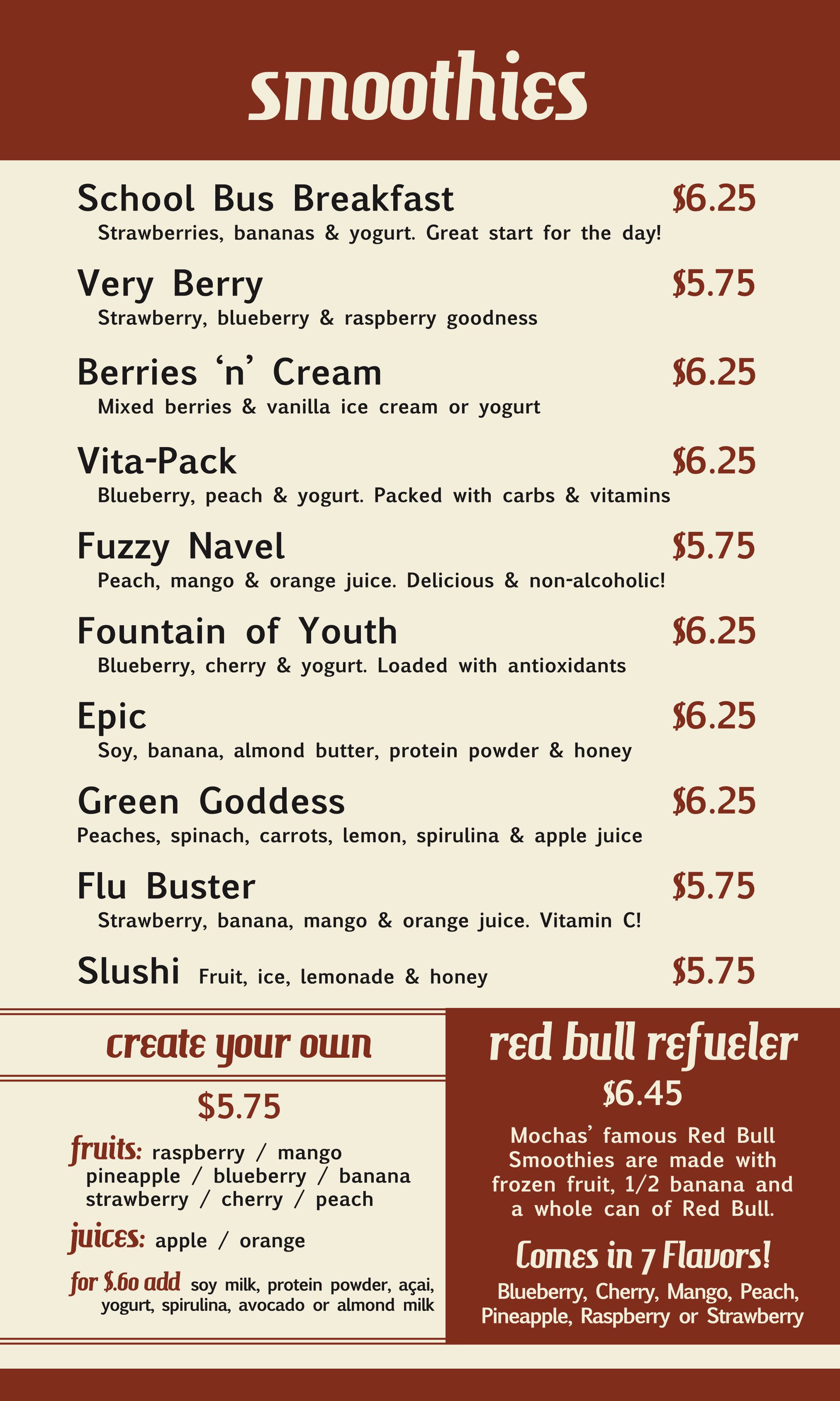 Menu Mochas Coffeehouse & Bakery Gunnison, Colorado