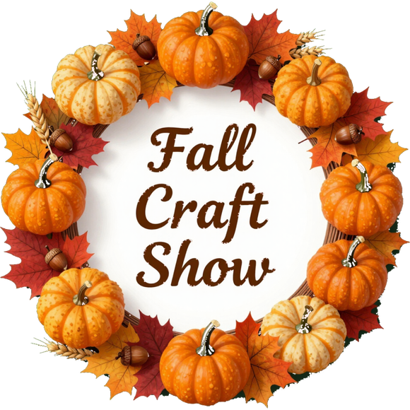 Fall Craft Show text inside a wreath of orange pumpkins and autumn leaves