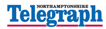 The logo for the northamptonshire telegraph is blue and red