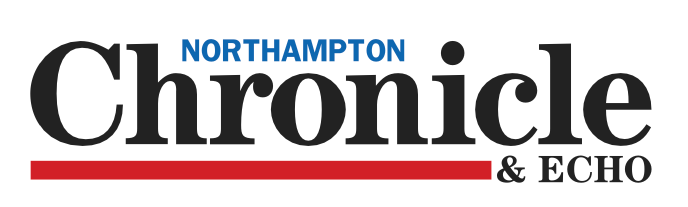The logo for the northamptonshire telegraph is blue and red