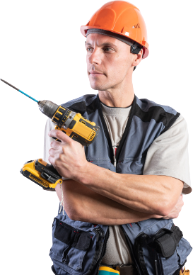 builder repairman holding drill like gun