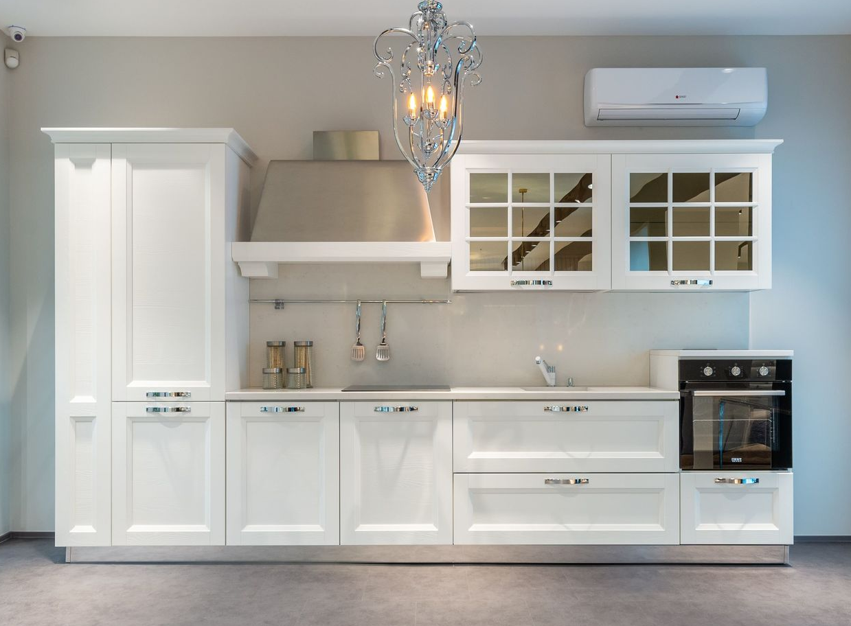 New white cabinets and drawers in a remodeled kitchen