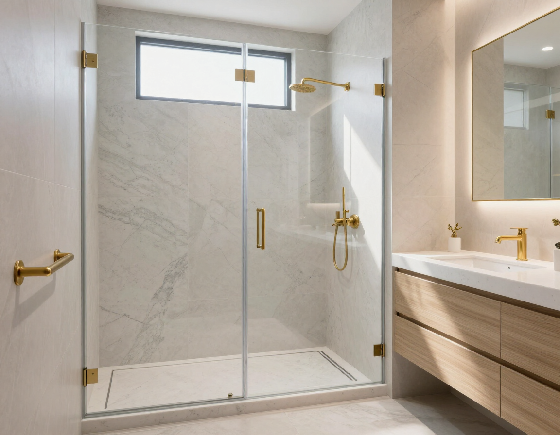 Primary bathroom with quartz shower surround