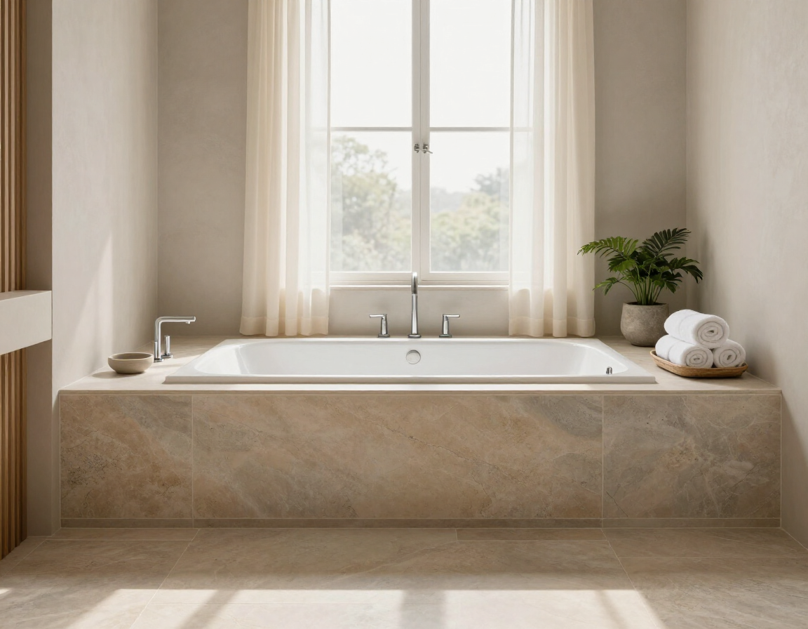Luxury bathroom with stone tub deck