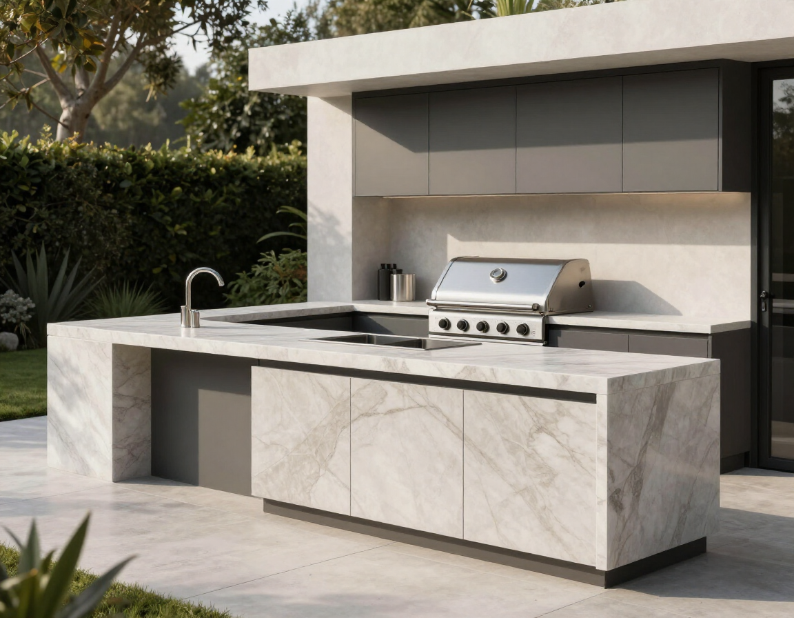 Outdoor kitchen with stone countertops
