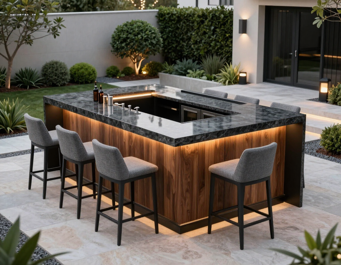 Modern garden bar with granite countertop