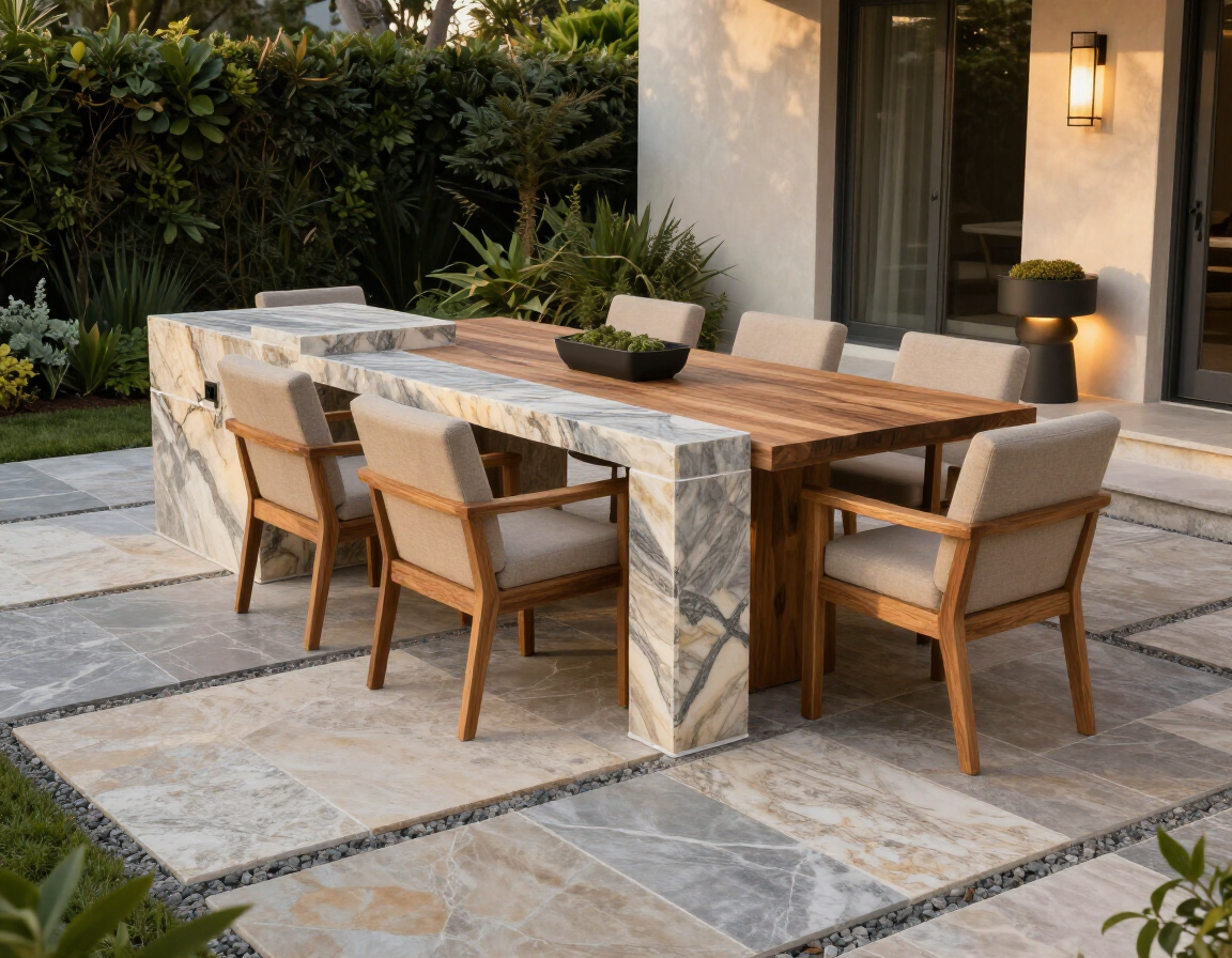 Luxury stone patio with outdoor dining