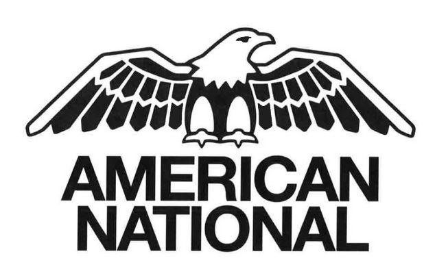A black and white logo for american national with an eagle on it.