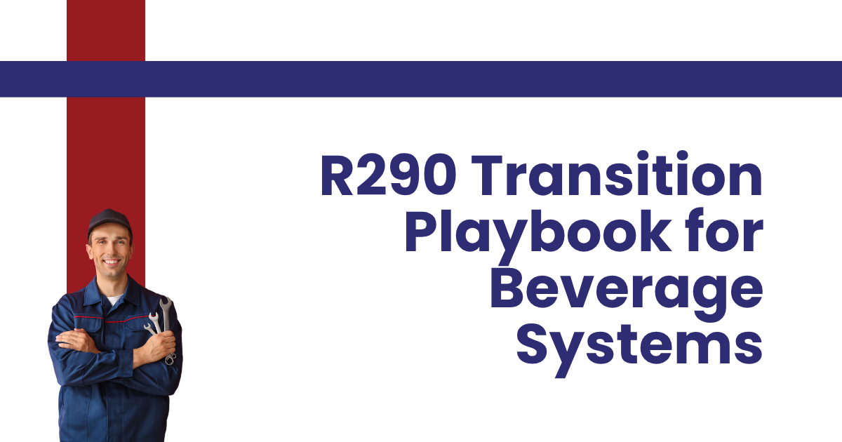 R290 Transition Playbook for Beverage Systems cover with red and blue design and a person in a dark jacket