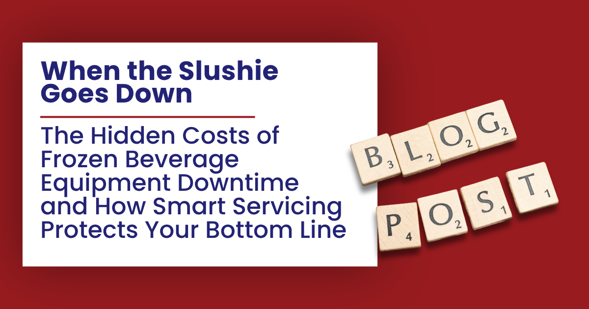 Blog post graphic on red background: “When the Slushie Goes Down” with block letters spelling BLOG POST.