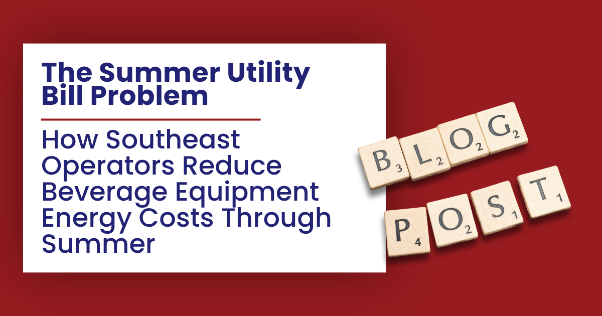Blog post graphic titled “The Summer Utility Bill Problem” with Scrabble tiles spelling “blog post” on a red background