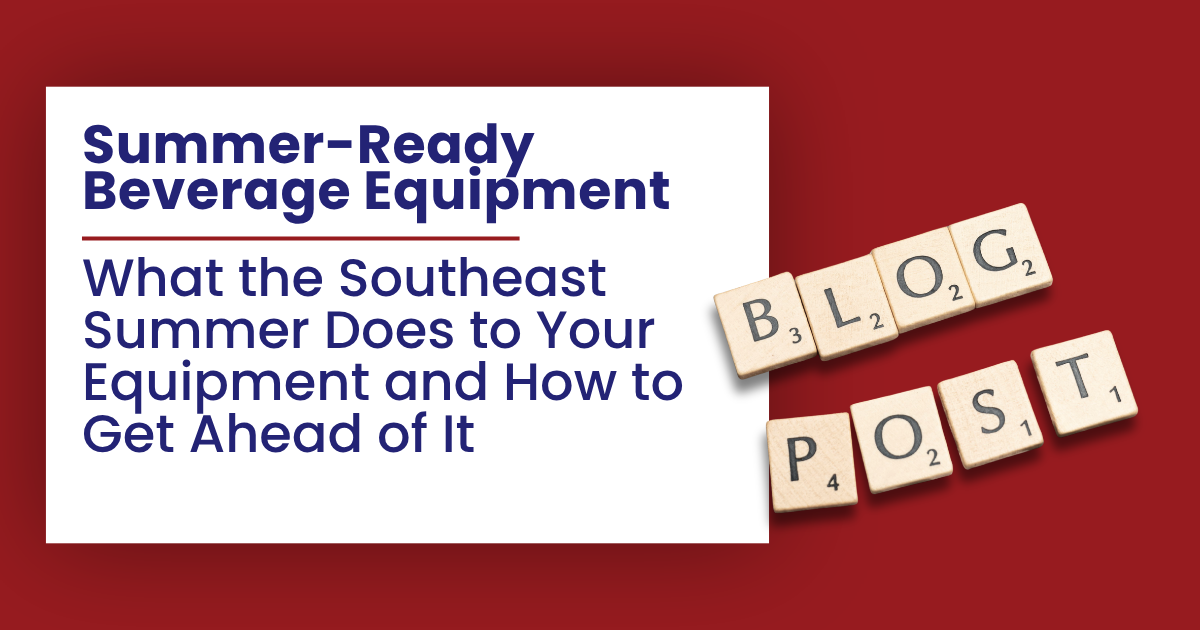 Summer-ready beverage equipment blog graphic on red background with letter tiles spelling BLOG POST