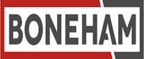 A red and white sign with the word boneham on it.