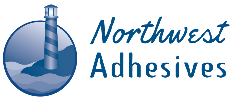 The logo for northwest adhesives has a lighthouse in the middle of it.