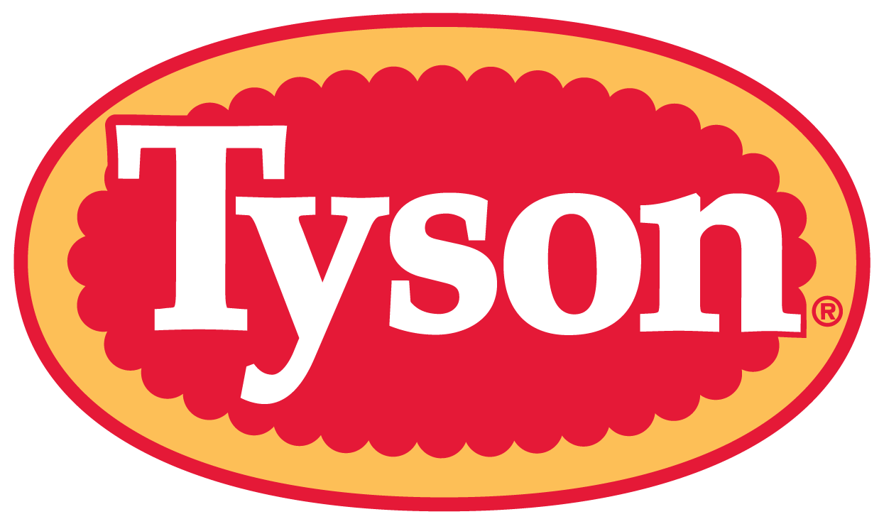 The tyson logo is a red and yellow oval.