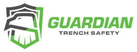 Guardian Trench Safety logo with a green and gray stylized eagle head shield next to the text.