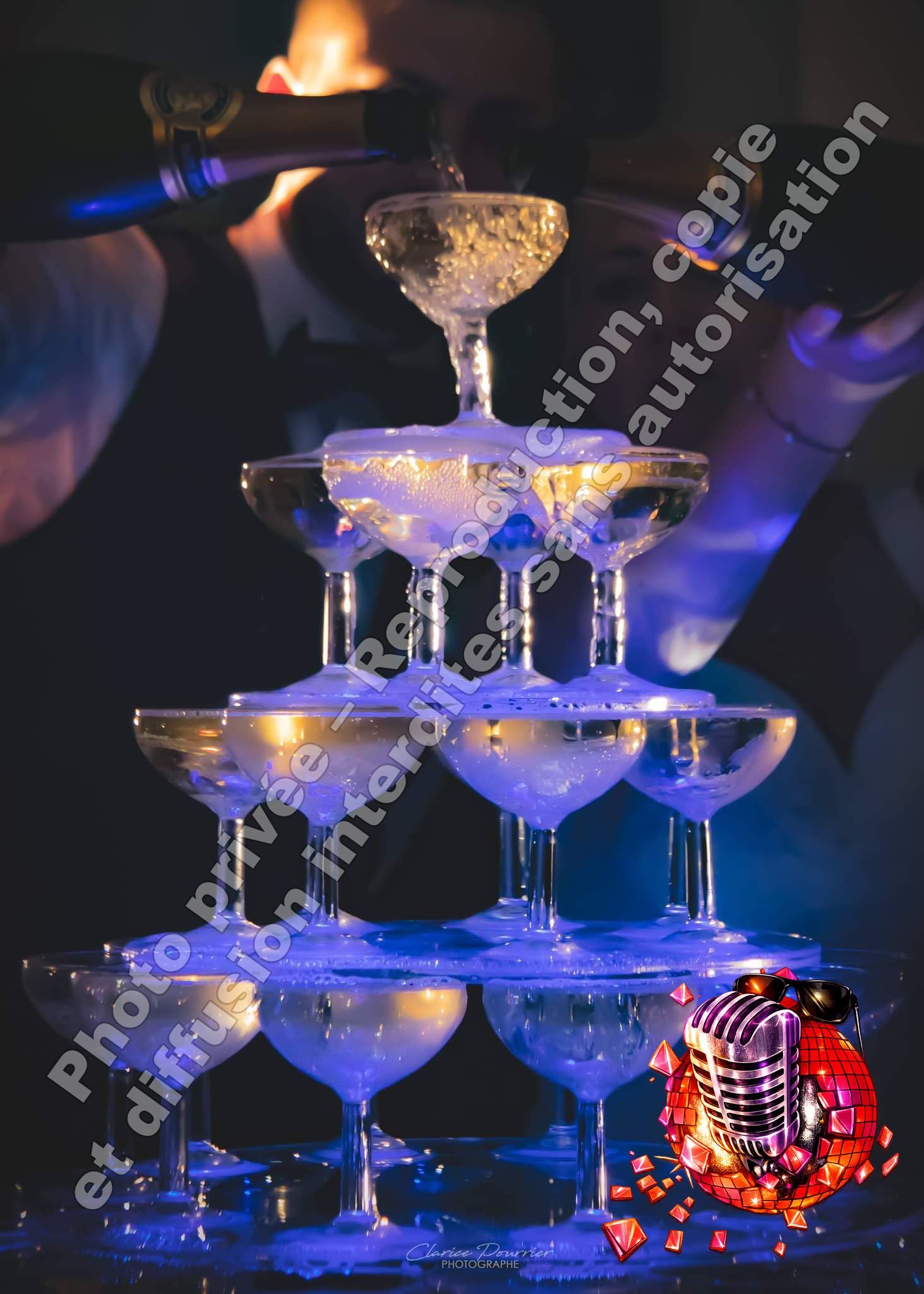 fontaine à champagne domaine du mont rouge mariage la ferme de la biza jean eric dj animation décoration led