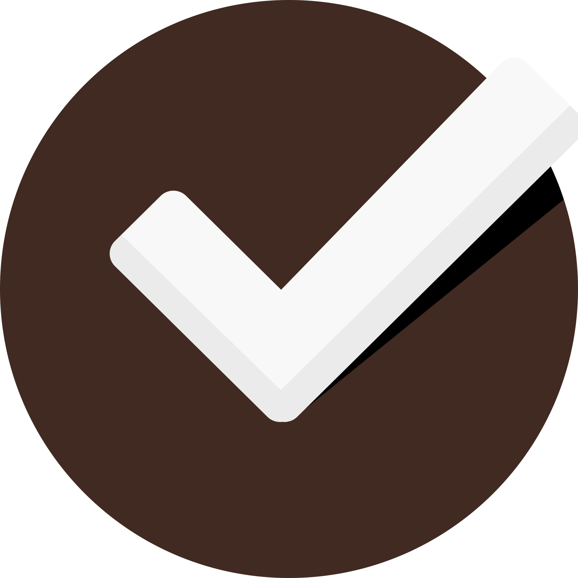 A white checkmark centered inside a brown circle.