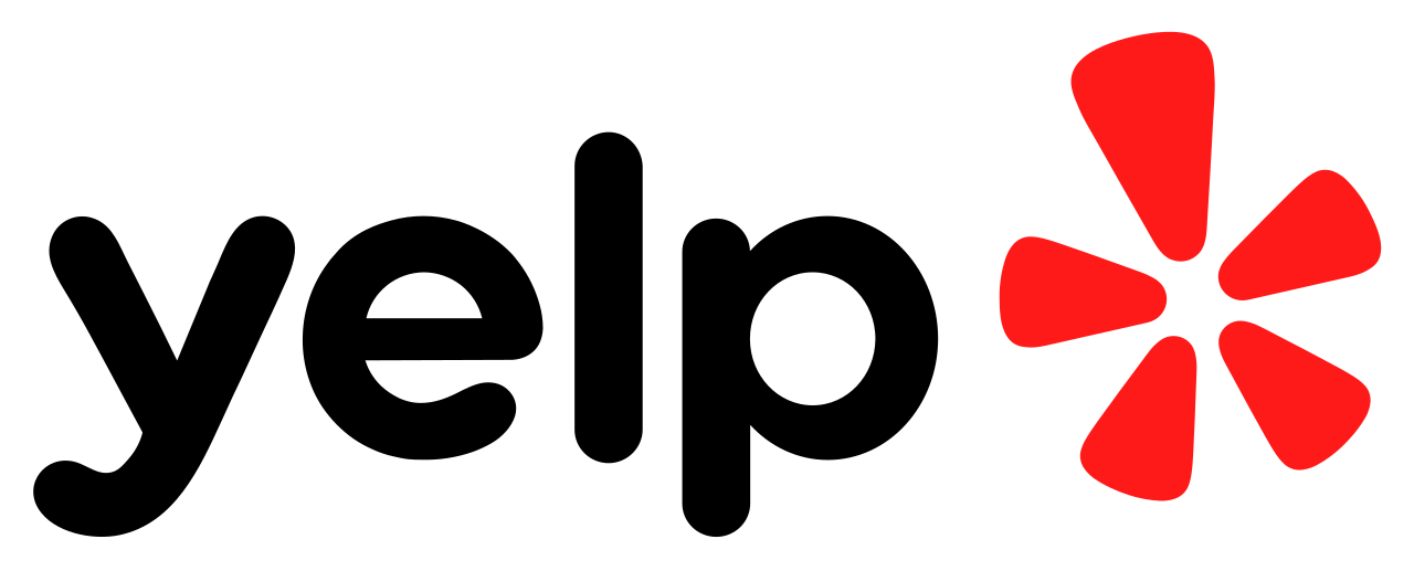 Yelp logo in black lowercase text with a red asterisk-like icon