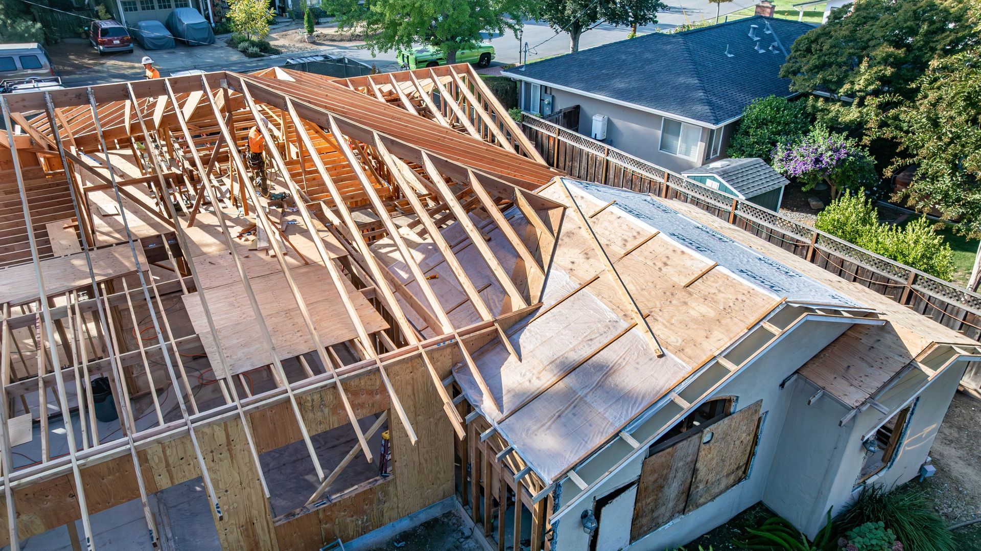 Structural steel and wood framing on an S. R. Freeman custom residential project