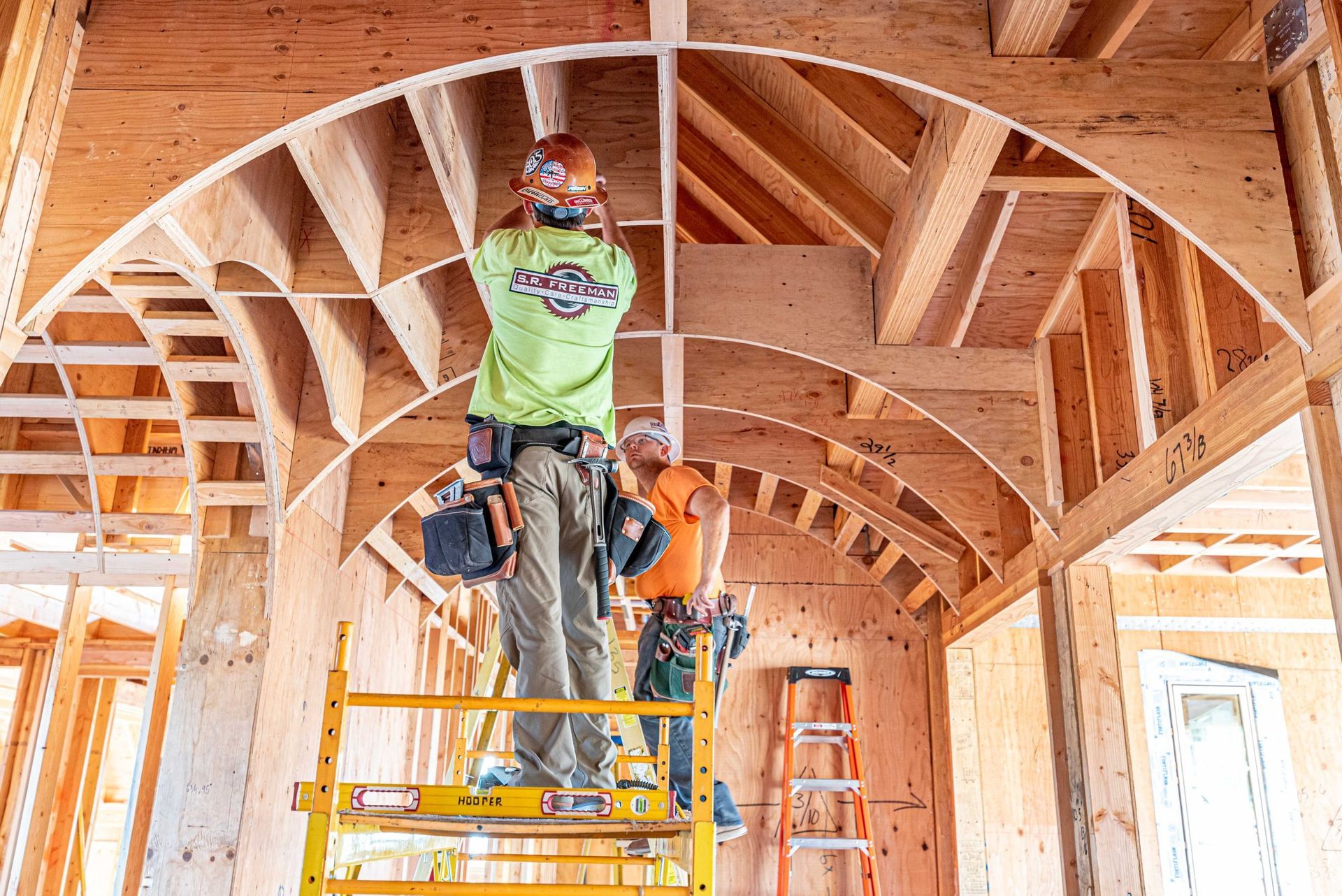 Structural steel and wood framing on an S. R. Freeman custom residential project
