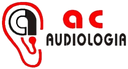 Logotipo de AC Audiologia con un gr&aacute;fico de una oreja roja y negra y el texto &ldquo;ac AUDIOLOGIA&rdquo;.